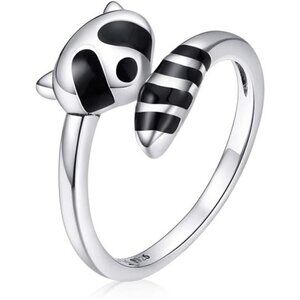 Adjustable Raccoon Ring Silver 925 Sterling Ring Cross Ring Opal Jewelry